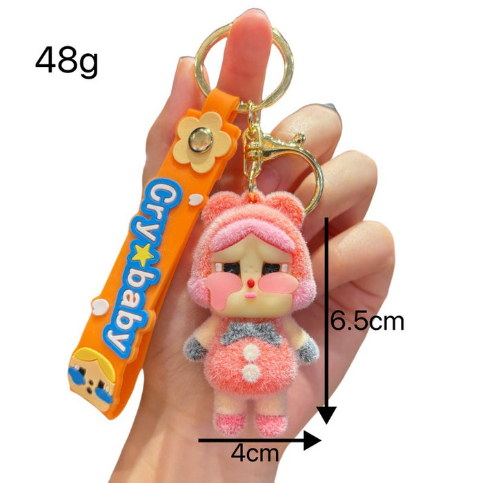 Wholesale Creative flocking  keychain cartoon cute girl doll bag pendant claw machine small gift