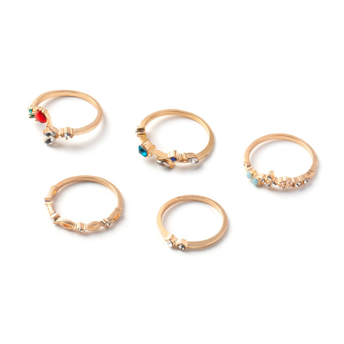Wholesale Fashion opening gold-plated flower 5-piece ring set for accessories