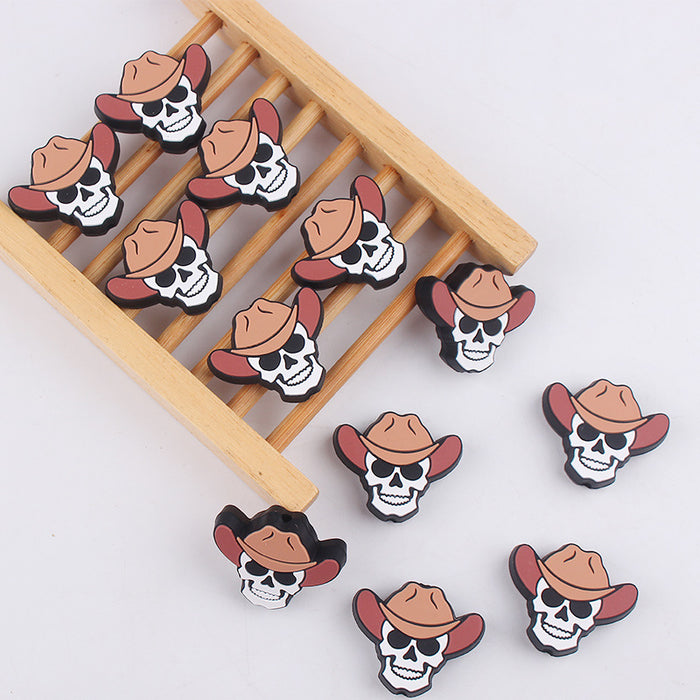 Wholesale Cartoon Straw Hat Skull Silicone Focal Beads JDC-BDS-GuangTian015