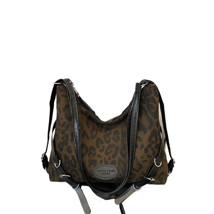 Wholesale Vintage leopard print tote bag, large capacity backpack, commuting single shoulder crossbody bag