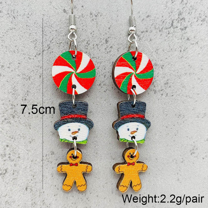 Wholesale New Christmas Earrings Snowman Santa Claus Gift Gingerbread Man Candy Wooden Earrings JDC-ES-YaChen009