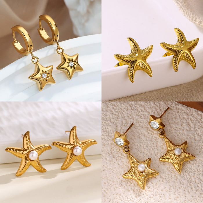 Wholesale Titanium Steel Star Earrings Studs Imitation Pearl High-End Niche Jewelry