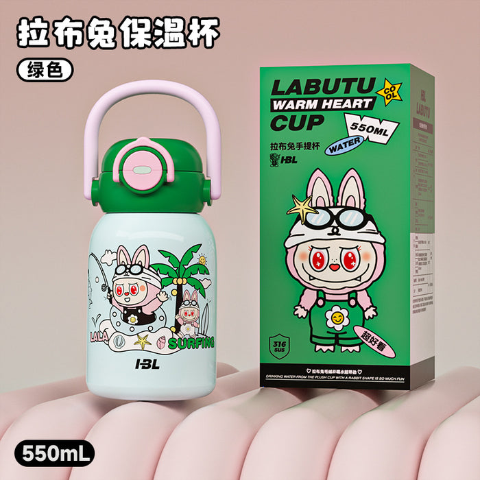Wholesale New 316 Stainless Steel Cartoon Children' s Thermos Cup with Double Drinking Straw,  Cute Student Portable Cup with Handle