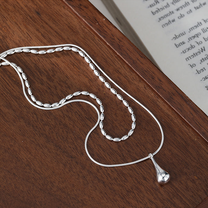 Wholesale New double-layer droplet metal pendant with personalized necklace, fashionable and high-end, versatile collarbone chain