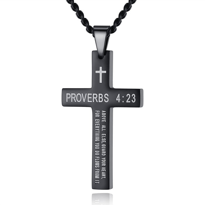 Wholesale Cross necklace titanium steel hand polished stainless steel cross engraved necklace