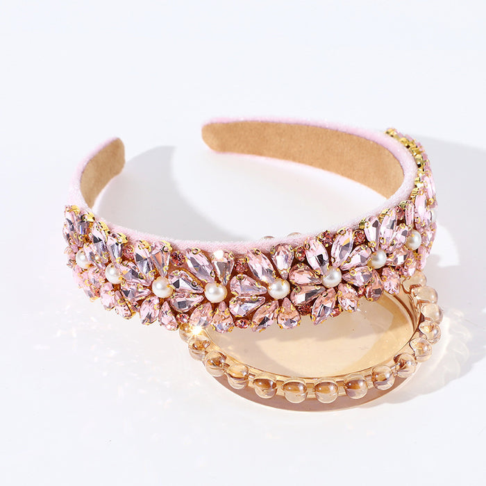 Wholesale Baroque New Half-Flower Novel Stained Glass Diamond Headband Retro Headwear Women' s Full Diamond Exquisite Simple Hair Accessories