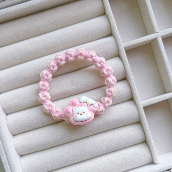 Wholesale Cartoon Milk White Bear Hair Ring Hair Rope Colorful Woven Hair Rope