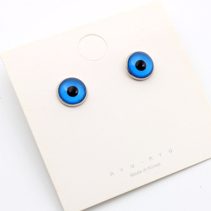 Wholesale 12MM Blue Glass Resin Eyes Stainless Steel Base Ear Needles Devil's Eye Ear Needles