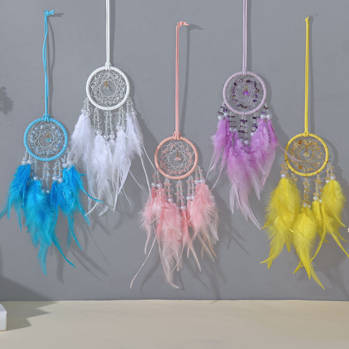 Wholesale Crystal car pendant exquisite interior decoration feather dream catcher net wind chime rearview mirror interior decoration
