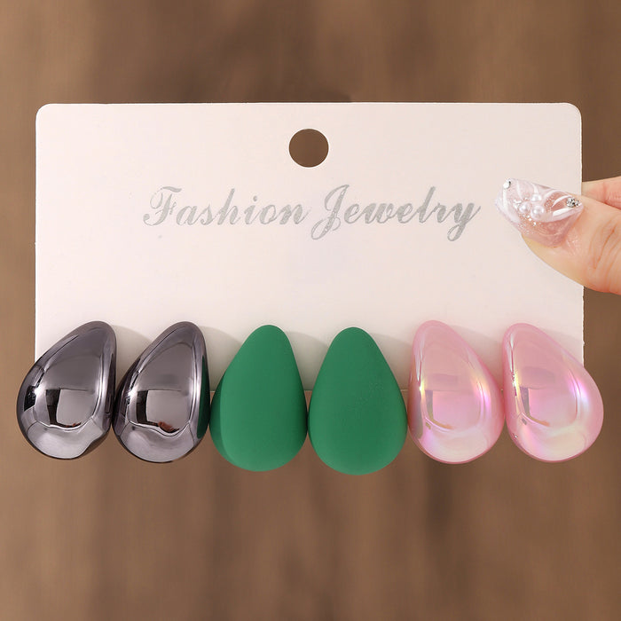 Wholesale Water droplet earring set macaron color niche high-end temperament ear accessory