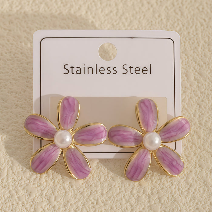 Wholesale Vintage Floral 2. 6cm Pearl Earrings Oil-Drip Earrings for Women