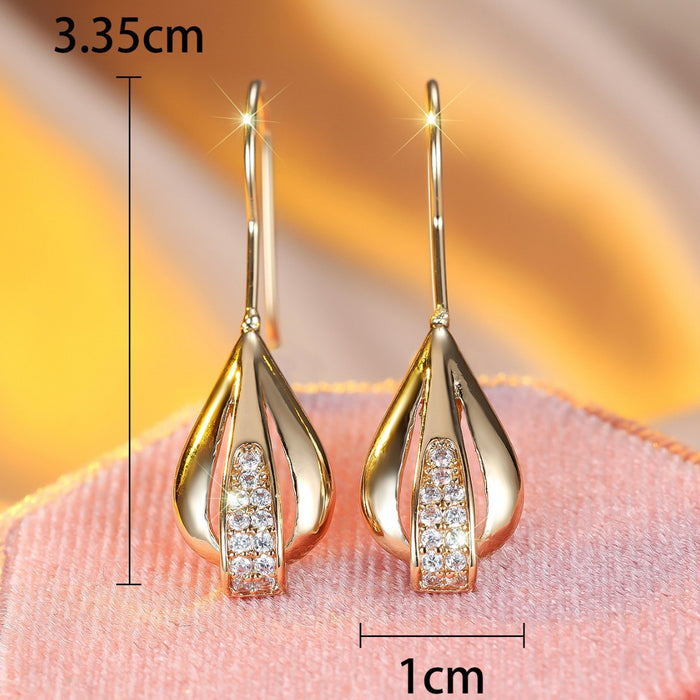 Wholesale New Fashionable Earrings Champagne Gold and White Diamond Water Drop shaped Earrings