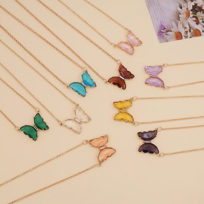 Wholesale Multi-color Glass Butterfly Necklace JDC-NE-BingM031