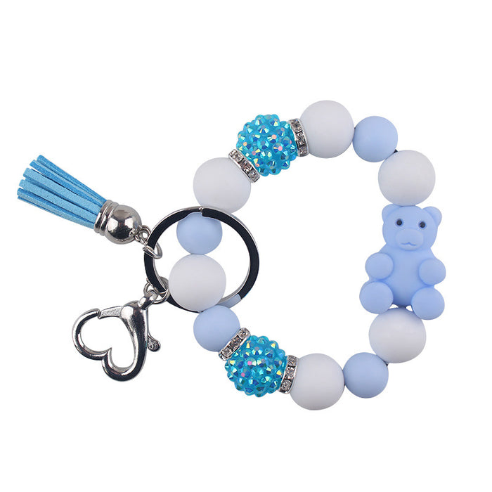 Wholesale Cartoon Silicone Bear Beaded Bracelet Keychain Creative  Wrist Bracelet Key Ring Accessories