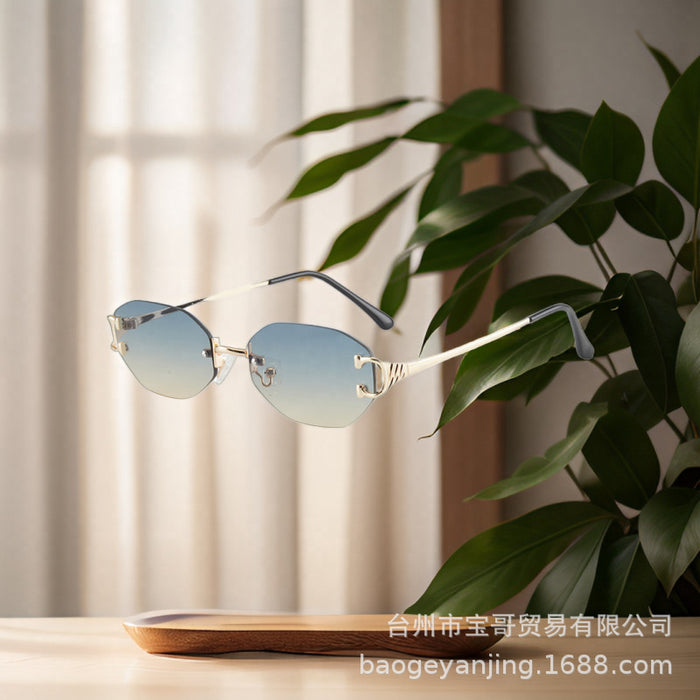 Wholesale Versatile metal small frame sunglasses oval frame sunglasses personalized frameless glasses