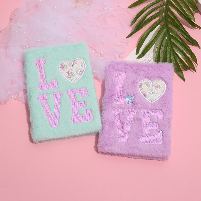 Wholesale Simple sequin plush notebook children' s color notebook cartoon plush student notebook