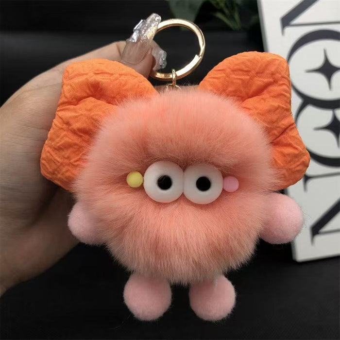 Wholesale Cute plush butterfly knot charcoal ball pendant keychain