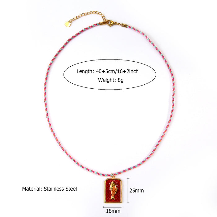 Wholesale Fashionable and simple stainless steel oil dripping necklace with personalized matching and natural stone pendant color preservation wholesale