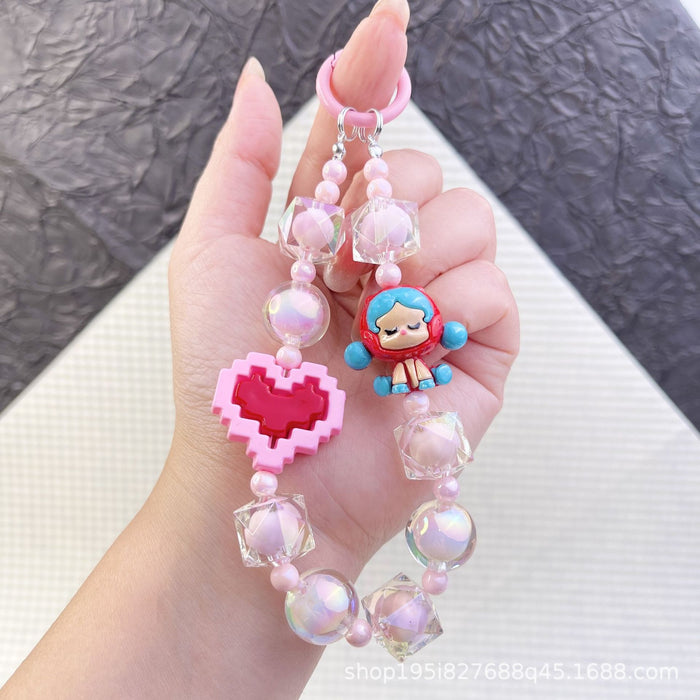 Wholesale Pixel style love bag accessories pendant mobile phone chain pendant beaded pendant