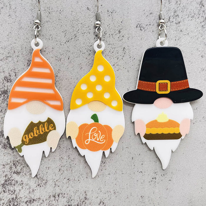 Wholesale Autumn Thanksgiving Acrylic Earrings Gnome Dwarf Pumpkin Turkey Three-Dimensional Pendant
