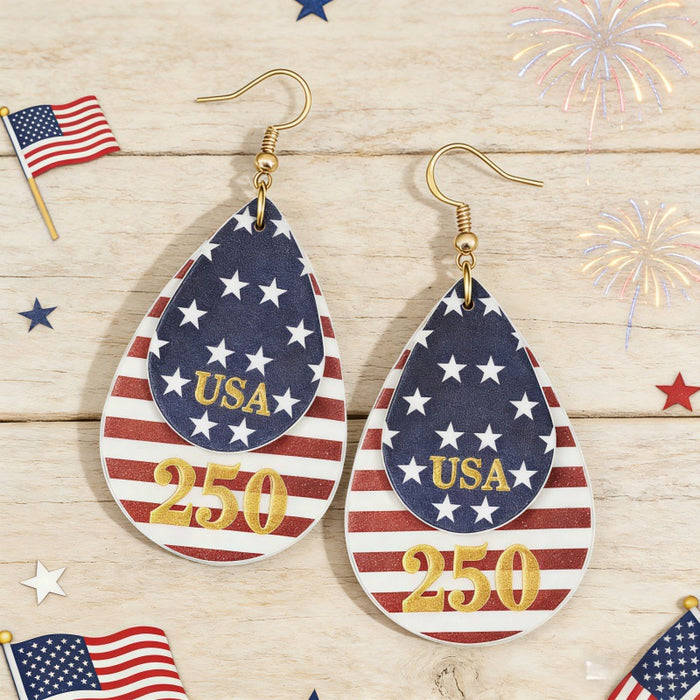 Wholesale Star-Spangled Double-Layer Teardrop Leather Earrings