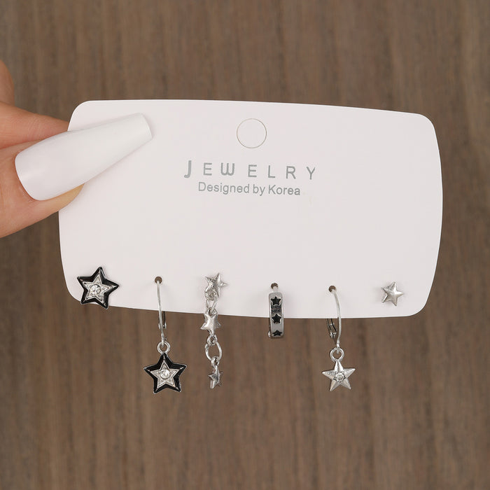 Wholesale Rhinestone Five-Pointed Star Earrings Dark Star Earring Set