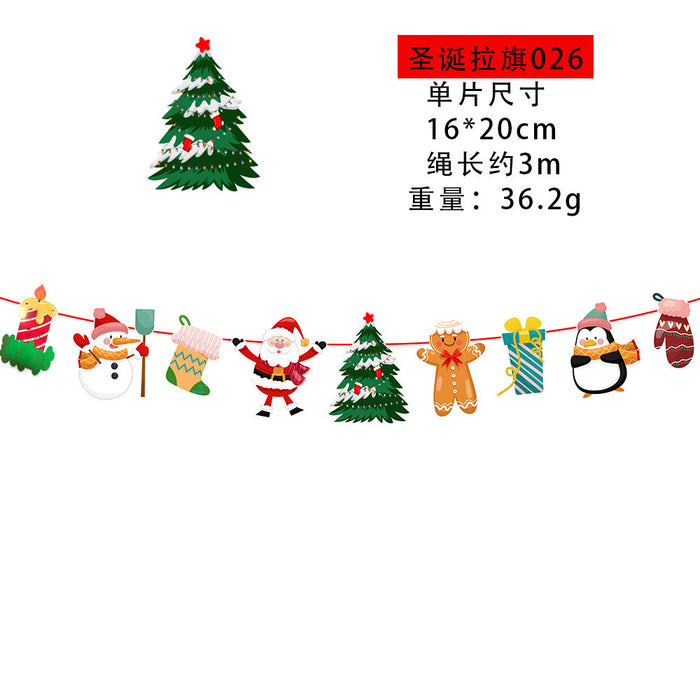 Wholesale Christmas Decorations Christmas Pull Flag Hanging Flag Holiday Banner Party Decoration Paper Cartoon Christmas Pull Flower String Flag