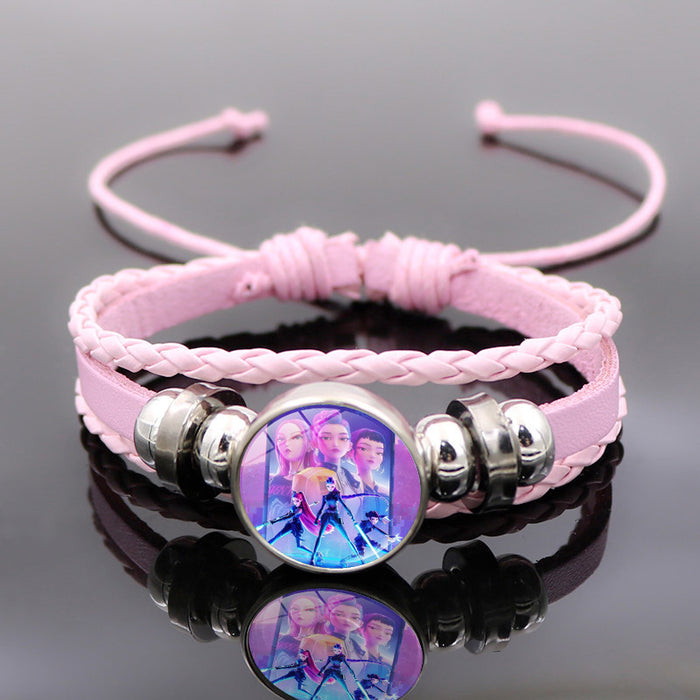 Wholesale Kpop Leather bracelet unisex pink multi-layer braided beaded hand jewelry anime surrounding