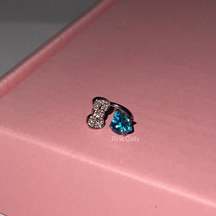 Wholesale  Cute  bow horseshoe ring pink love zircon titanium steel ear bone nail 1.2mm thick earrings