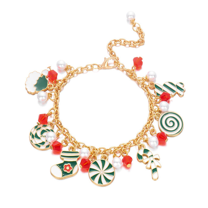 Wholesale Christmas jewelry creative  Christmas tree multi-color candy pendant pearl paper card bracelet