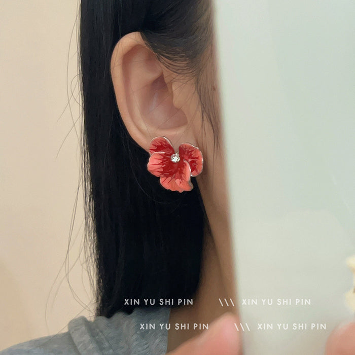 Wholesale Oil painting flower earrings sweet earrings niche earrings for women