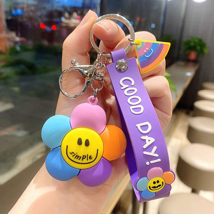 Wholesale Personalized and Creative Colorful Smiling Face Flower Cute Cartoon Keychain Pendant Dropping PVC Car Key Pendant