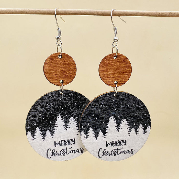 Wholesale Christmas Earrings Retro Style Wooden Geometric Splicing Earrings Christmas Tree Christmas Hat Snowman Earrings
