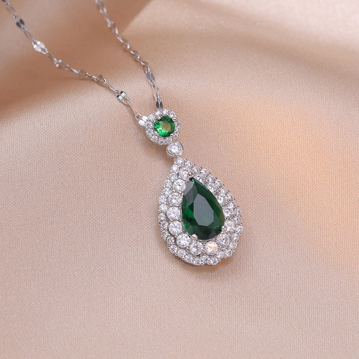 Wholesale Fashionable and minimalist necklace, water droplet shaped zircon titanium steel necklace