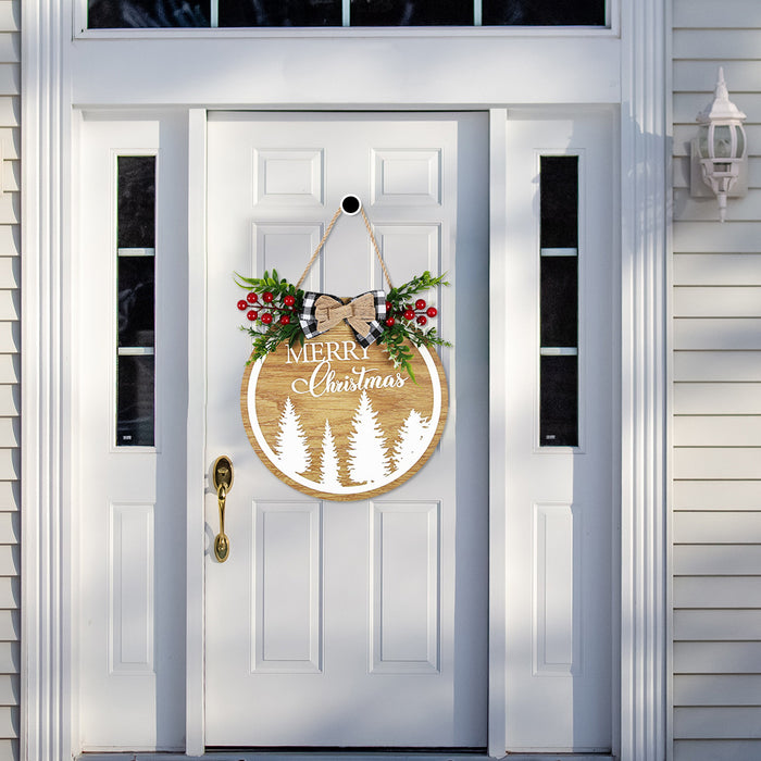 Wholesale Christmas wooden door hanging Christmas home decoration simulation grass bow welcome wooden sign