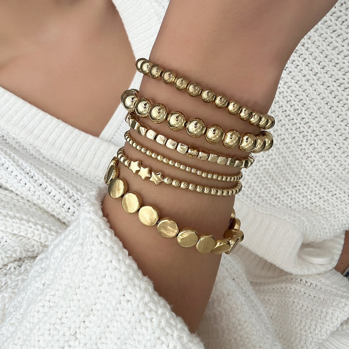 Wholesale New Jewelry Metal Style Geometric Handmade Bead Chain Versatile Alloy Stacked Bracelet