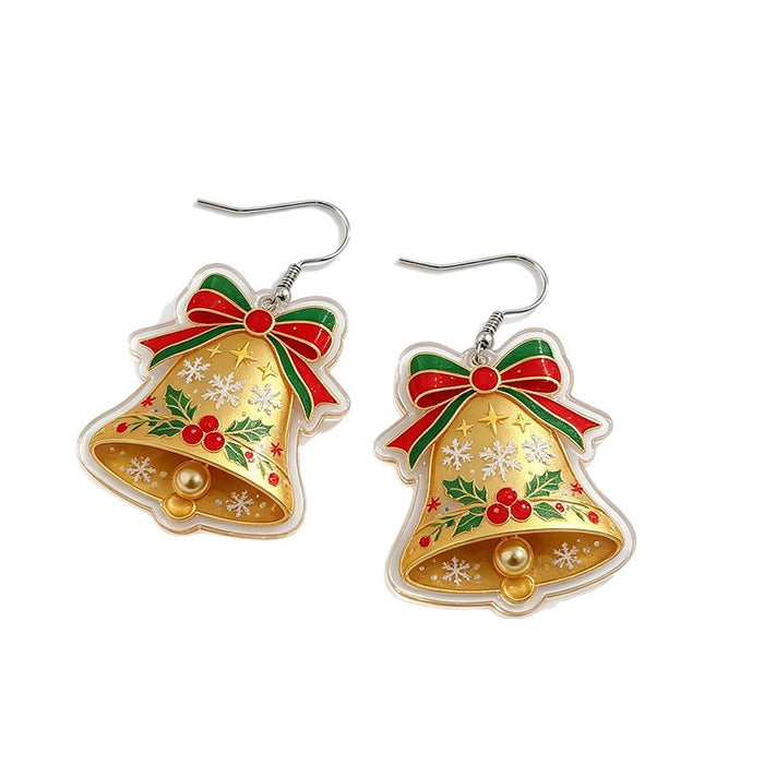 Wholesale Acrylic Christmas Snowman Bell Earrings 2D Cartoon Pendant Design Party Wear Fashion Accessory