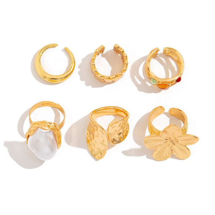 Wholesale Vintage Ring Set with Gold Alloy Flower Opening Design