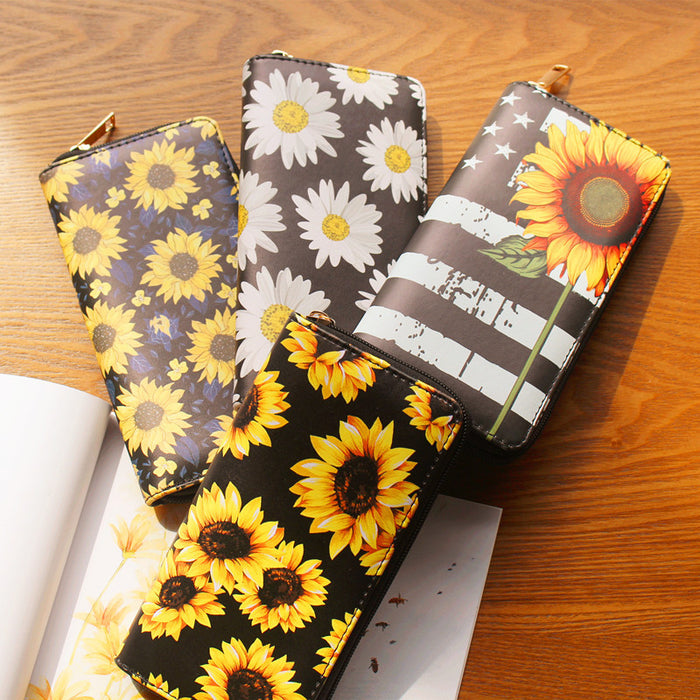 Wholesale PVC sunflower print single-zip women' s wallet