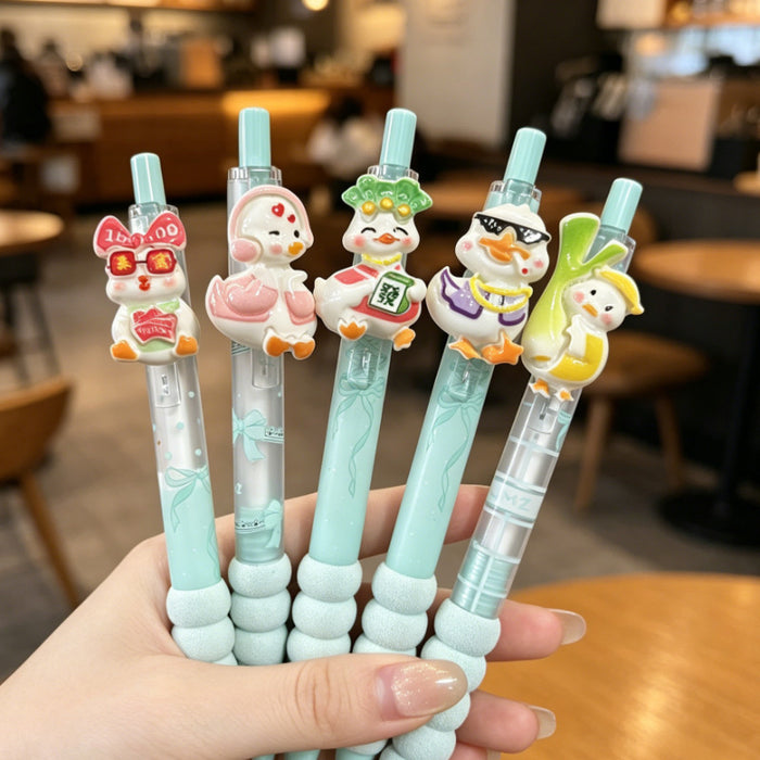 Wholesale Cute Cartoon Duck Gel Pens 0. 5mm Bulk Plastic Ballpoint Pens with Plush Charm Decorative Accessory