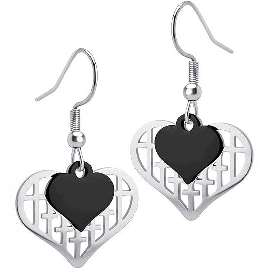 Wholesale Double matching heart-shaped stainless steel earrings pendant earrings, new style
