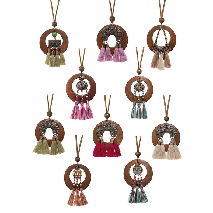 Wholesale Ethnic Literary Retro Tassel Flower Shell Necklace Fashion Accessory Gift MOQ≥2