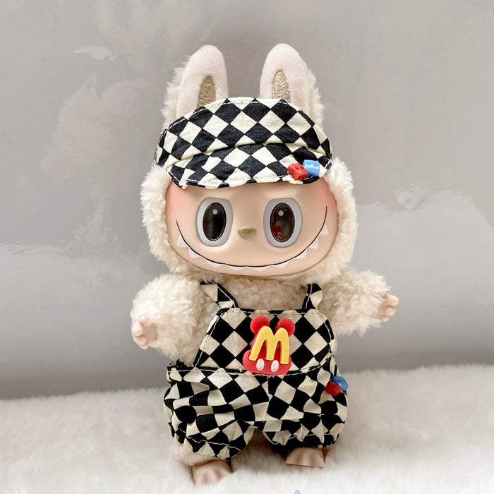 Wholesale Pendant Doll Clothes Checkboard Tennis Clothes suit Suspenders Skirt