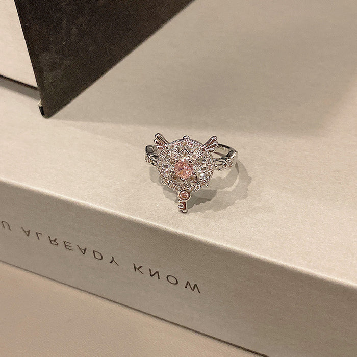 Wholesale Super Fairy Pink Diamond Tassel Ring Versatile Fashion Micro Inlaid Zircon Ring