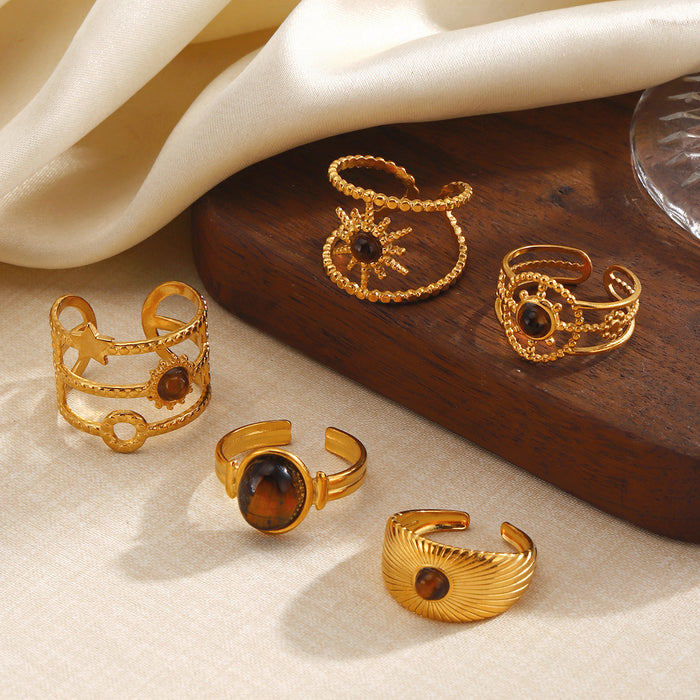 Wholesale Tiger Eye Stone Stainless steel Gold Plated Rings Adjustable rings