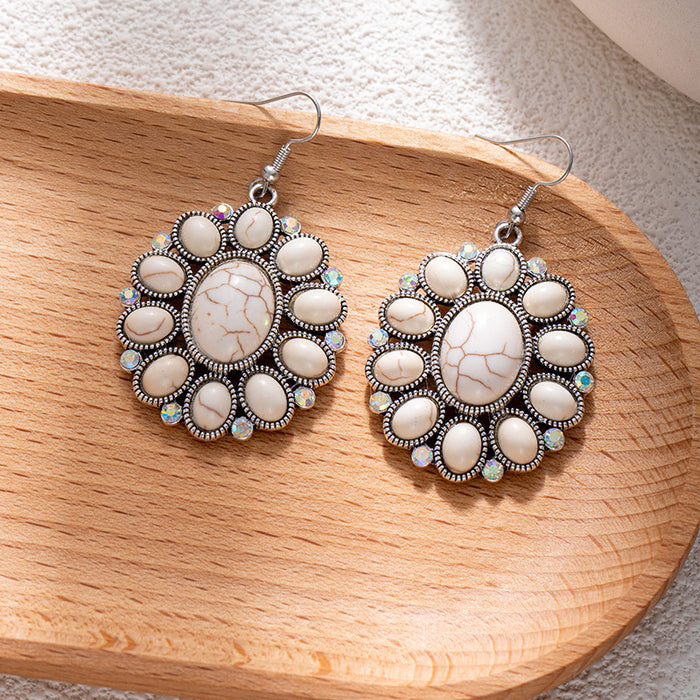 Wholesale Retro ethnic turquoise flower earrings