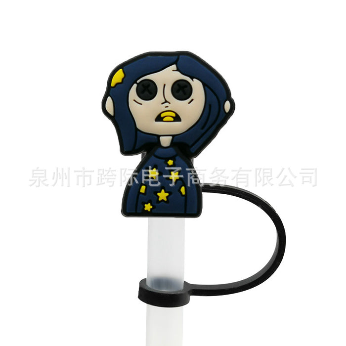 Wholesale Series Straw Cover Straw Cap Silicone Dust Stopper Cute Anime Party Straw Decoration