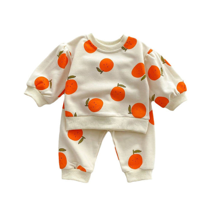 Wholesale Orange Fruit Sweatshirt Long Sleeve Pants Children's Suit JDC-CTS-WeiNiS007