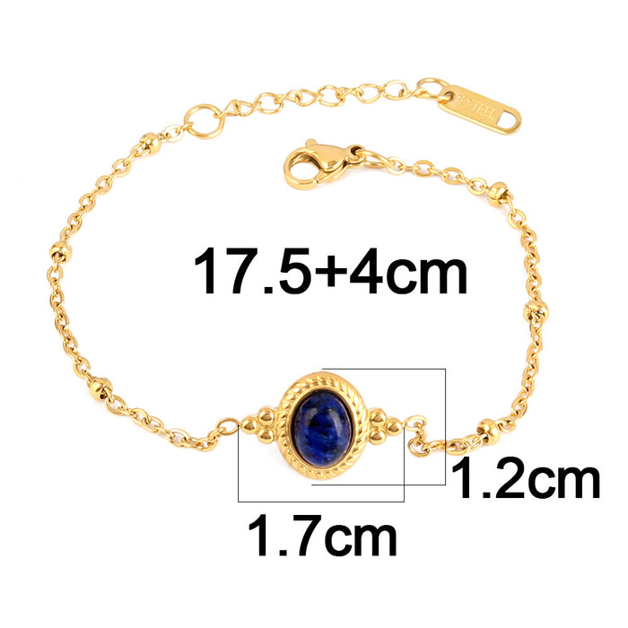 Wholesale Vintage stainless steel natural stone pendant bracelet,  simple and multi-element turquoise bracelet