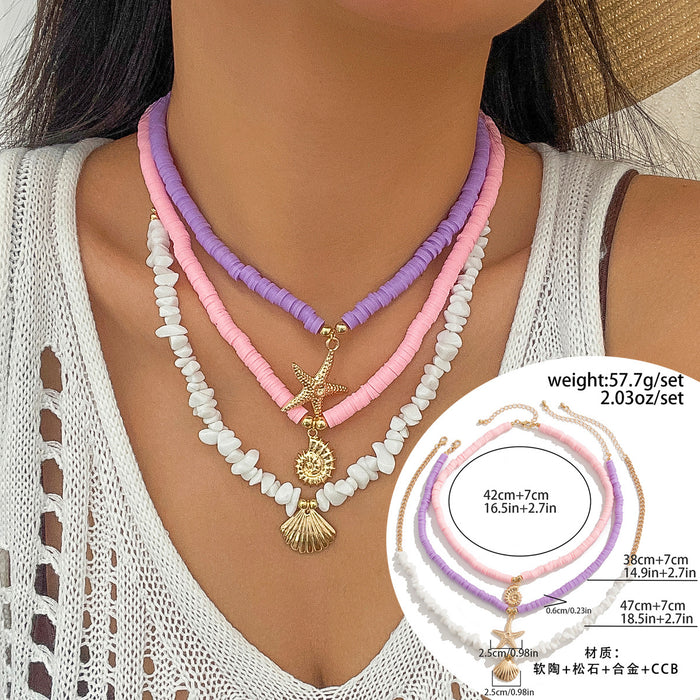 Wholesale Multi layer necklace beach starfish bead jewelry